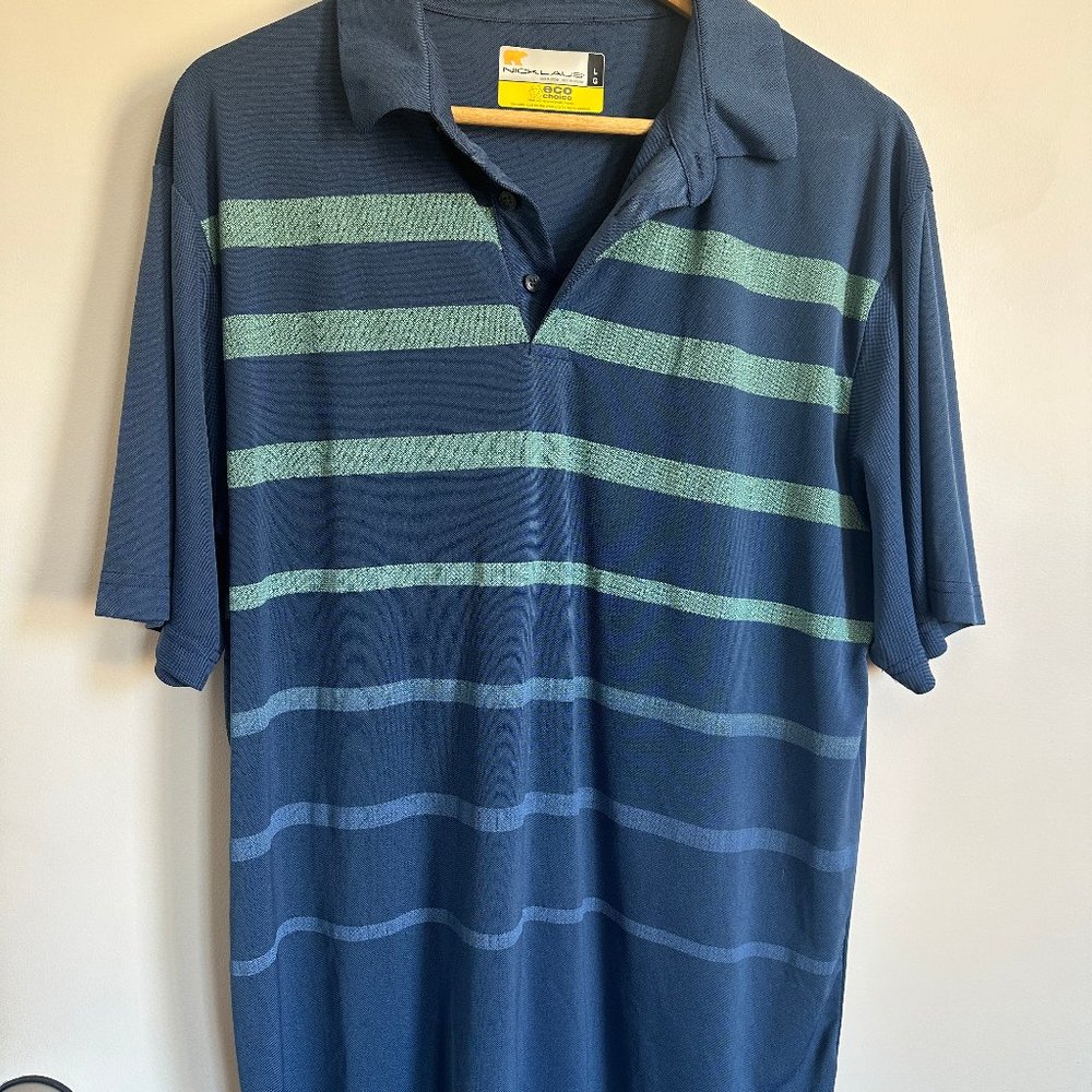 Jack Nicklaus - Polo Golf Shirt - Blue w/ Gradient Stripes - Eco Choice - Large